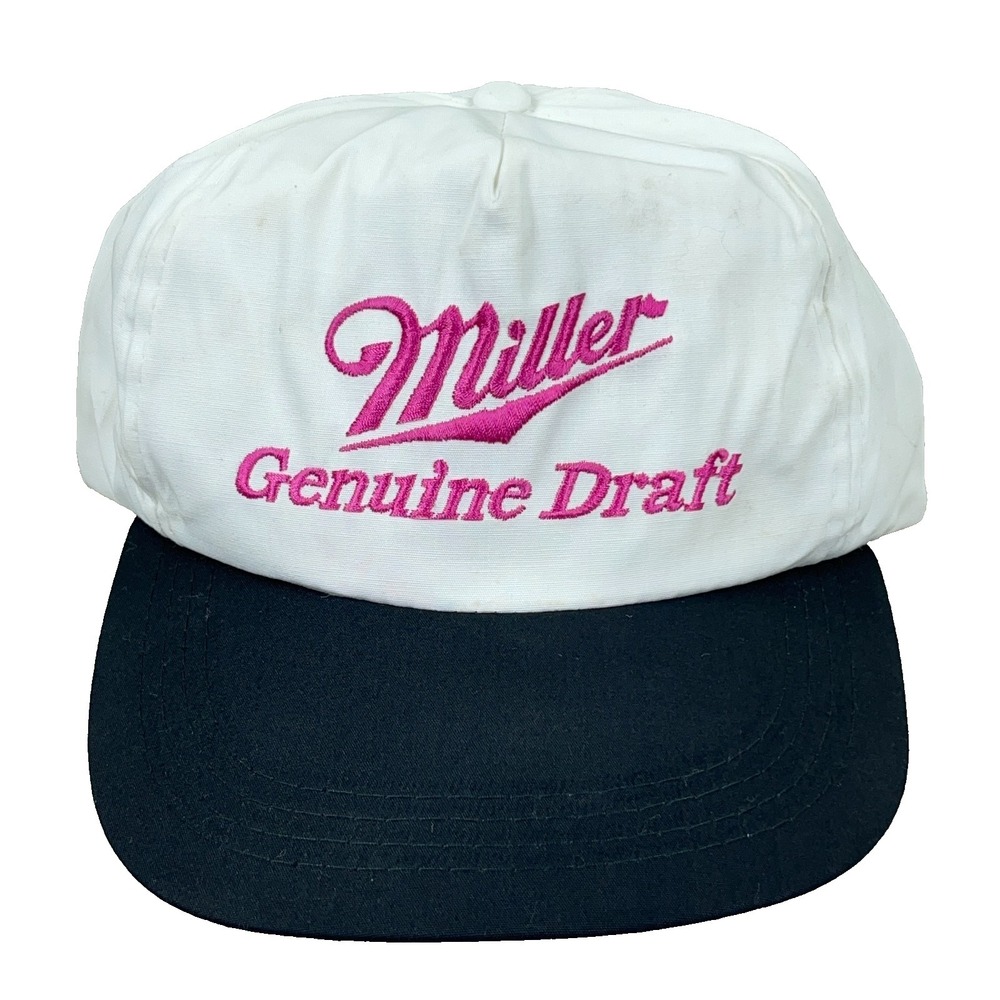 Vintage Miller High Life Trucker Hat Cap Snapback Beer Genuine‎ Draft Pink Logo